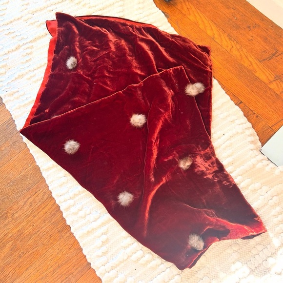 RUST SILK VELVET & SATIN 1950’s 50s Vintage Retro Vintage Rabbit Fur Shawl Wrap - Picture 7 of 16